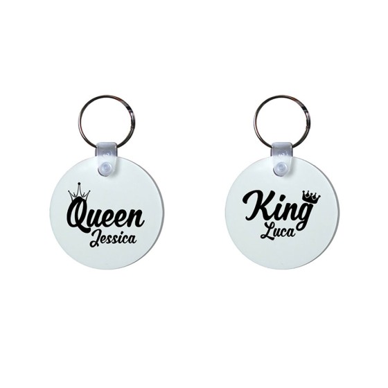 Coppia di portachiavi personalizzabili con nomi king e queen con corona