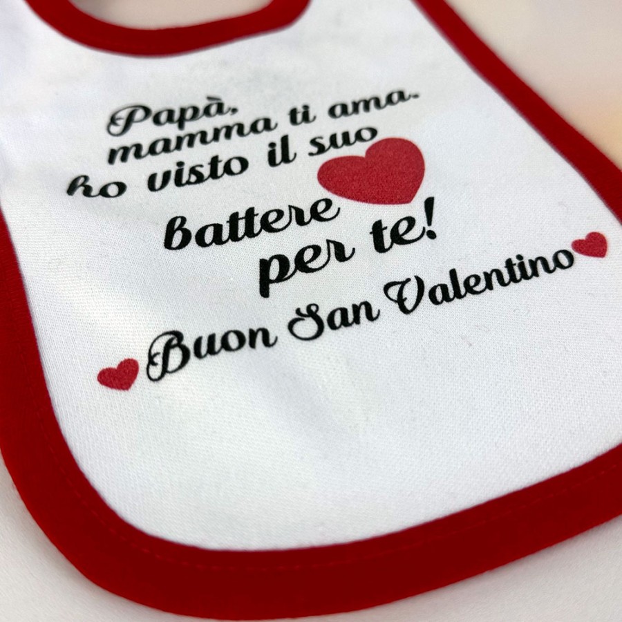 Bavaglino neonato papà mamma ti ama ho visto il suo cuore battere per te buon san valentino