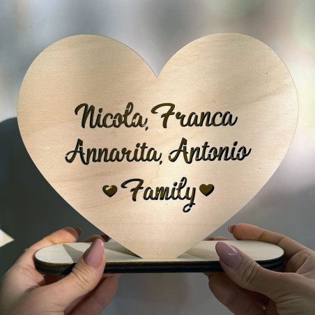 Lampada personalizzata in legno a forma di cuore con Led
