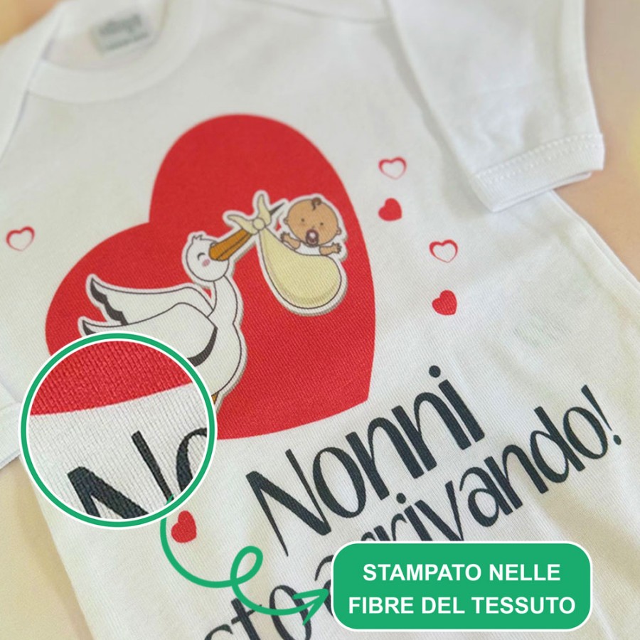 Body neonato nonno nonni sto arrivando con cicogna e cuoricini