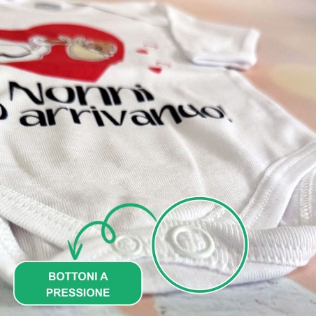 Body neonato nonno nonni sto arrivando con cicogna e cuoricini