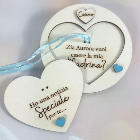 Cuore in legno personalizzato idee regalo madrina e padrino di battesimo