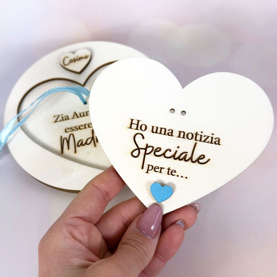 Cuore in legno personalizzato idee regalo madrina e padrino di battesimo