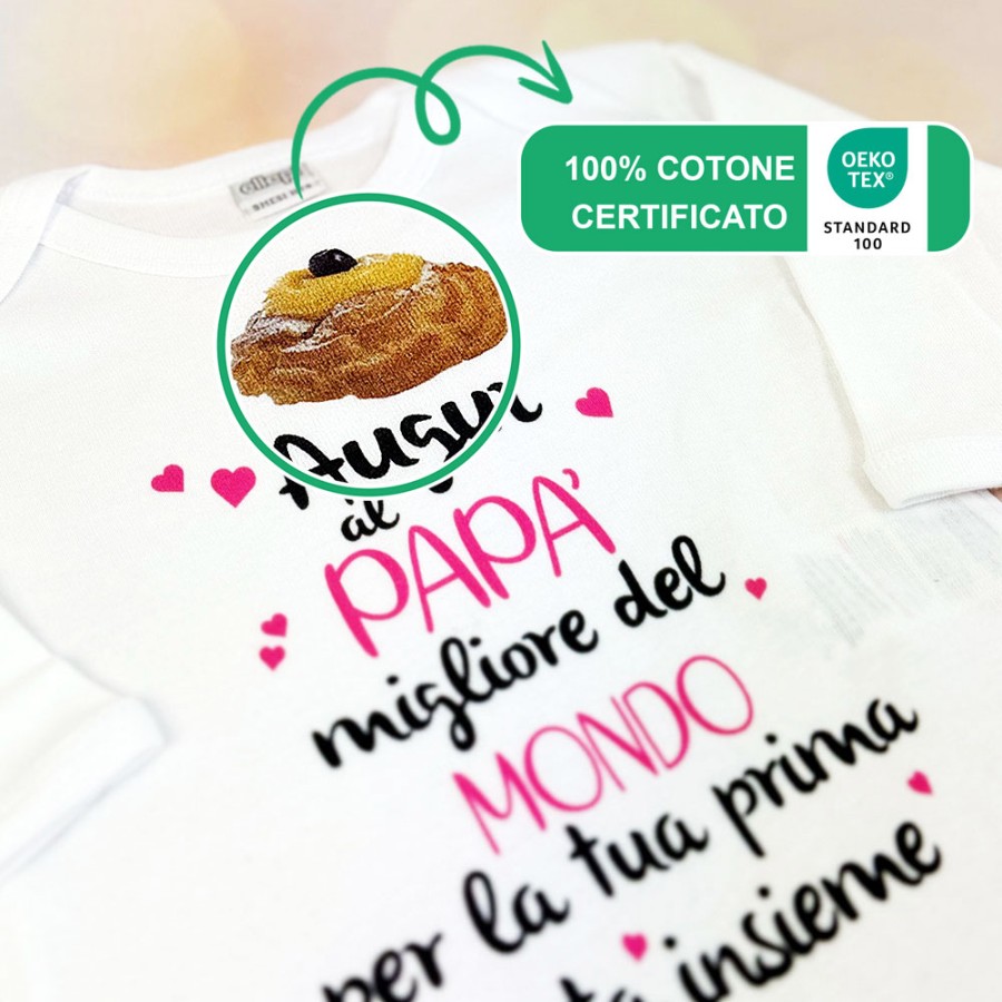 Body neonato zeppola auguri al papà migliore del mondo per la tua prima festa insieme