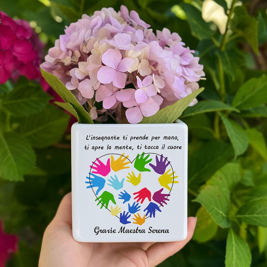 Vasetto Personalizzato con Dedica per Maestra Mani Colorate
