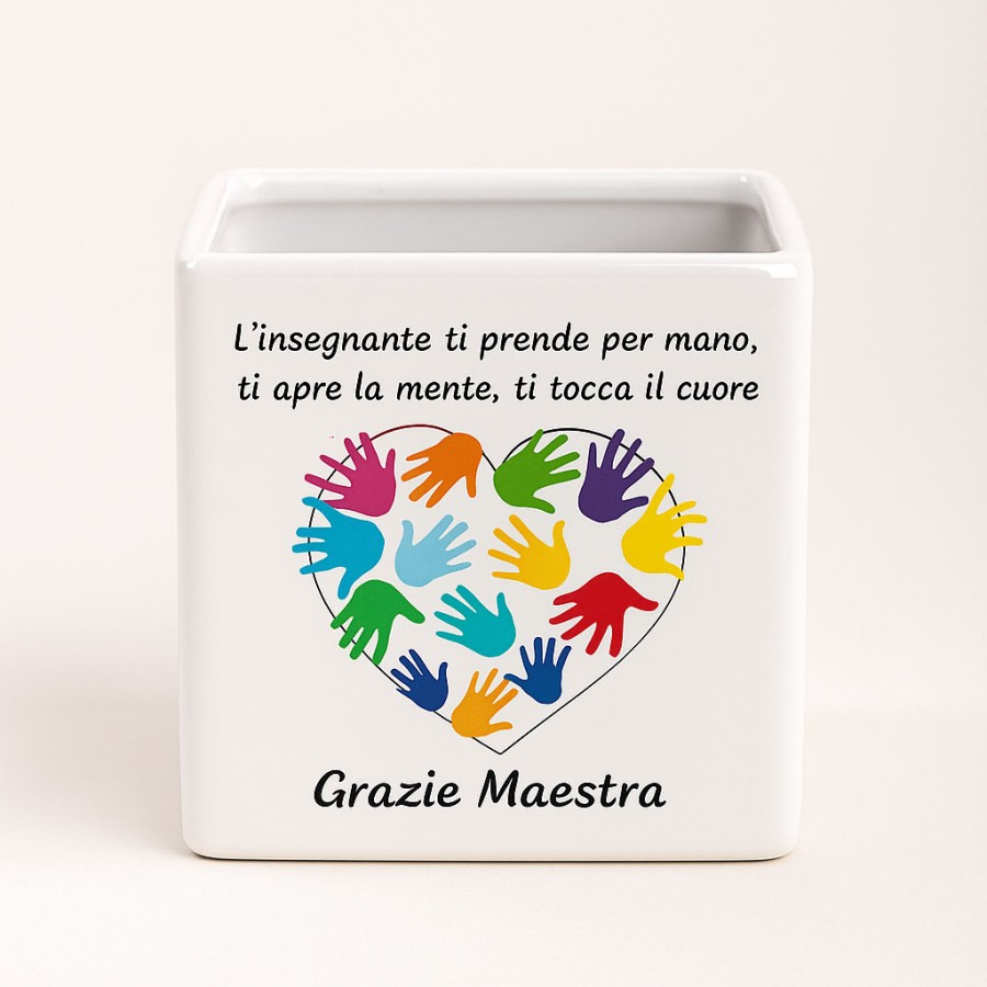 Vasetto Personalizzato con Dedica per Maestra Mani Colorate