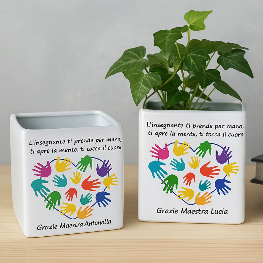 Vasetto Personalizzato con Dedica per Maestra Mani Colorate