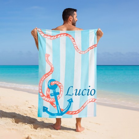 Telo mare ancora watercolor personalizzato con nome