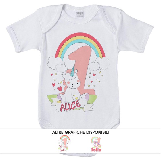 Body neonato personalizzato con nome festa a tema unicorno