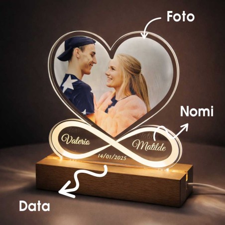 Lampada in plexiglass personalizzata con foto e infinito luminoso