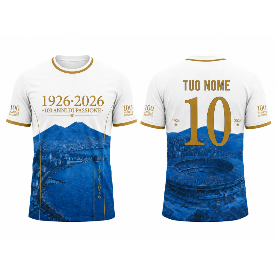 Maglia Calcio Personalizzata Celebrativa 100 Anni Napoli - Nome e Numero Personalizzabili - T-Shirt Sportiva Uomo - Idea Regalo 