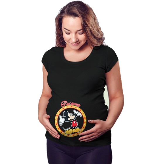Maglia premaman personalizzata con nome topolino Cartoon