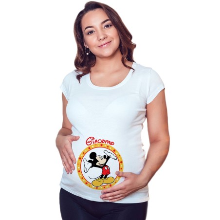Maglia premaman personalizzata con nome topolino Cartoon