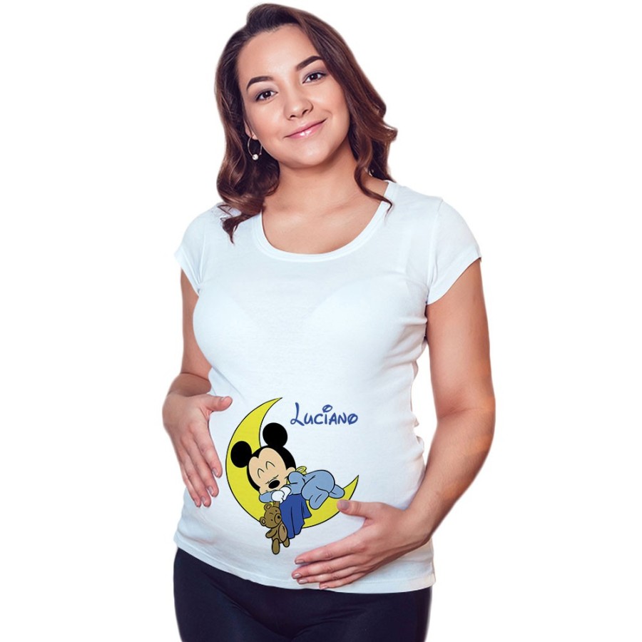 Maglia premaman personalizzata con nome topolino sleeping Cartoon