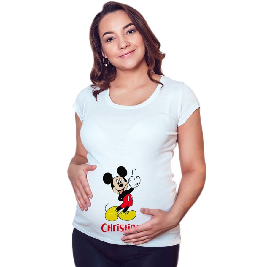 Maglia premaman personalizzata con nome topolino - minnie dito medio Cartoon