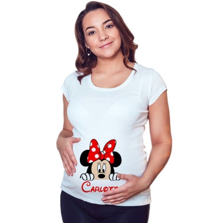 Maglia premaman personalizzata con nome minnie che esce dalla tasca Cartoon