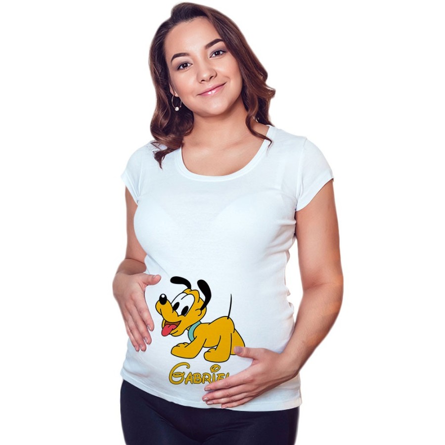 Maglia premaman personalizzata con nome baby pluto Cartoon