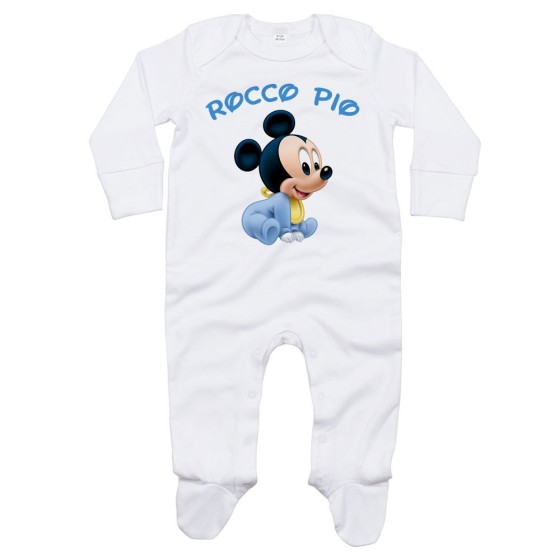Tutina neonato personalizzata con nome baby topolino seduto Cartoon