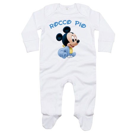Tutina neonato personalizzata con nome baby topolino seduto