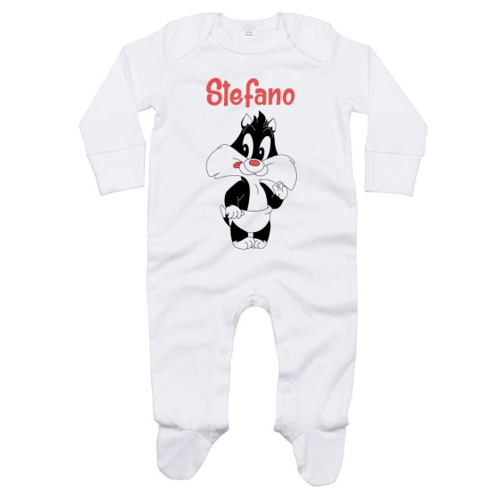 Tutina neonato personalizzata con nome baby gatto silvestro Cartoon