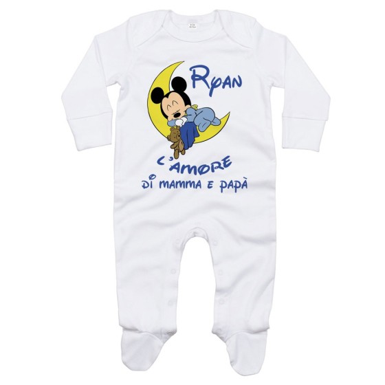 Tutina neonato personalizzata con nome baby topolino sleeping l'amore di mamma e papà Cartoon