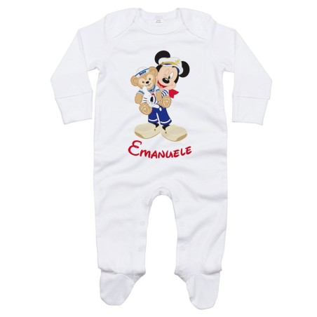Tutina neonato personalizzata con nome topolino marinaio