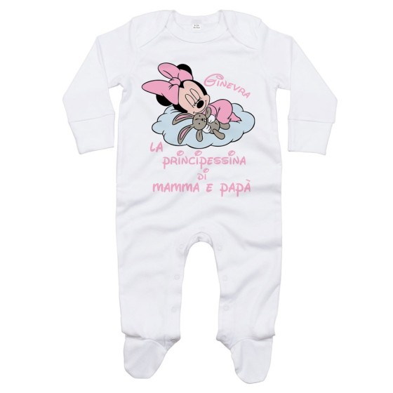 Tutina neonata personalizzata con nome baby minnie principessina di mamma e papà Cartoon