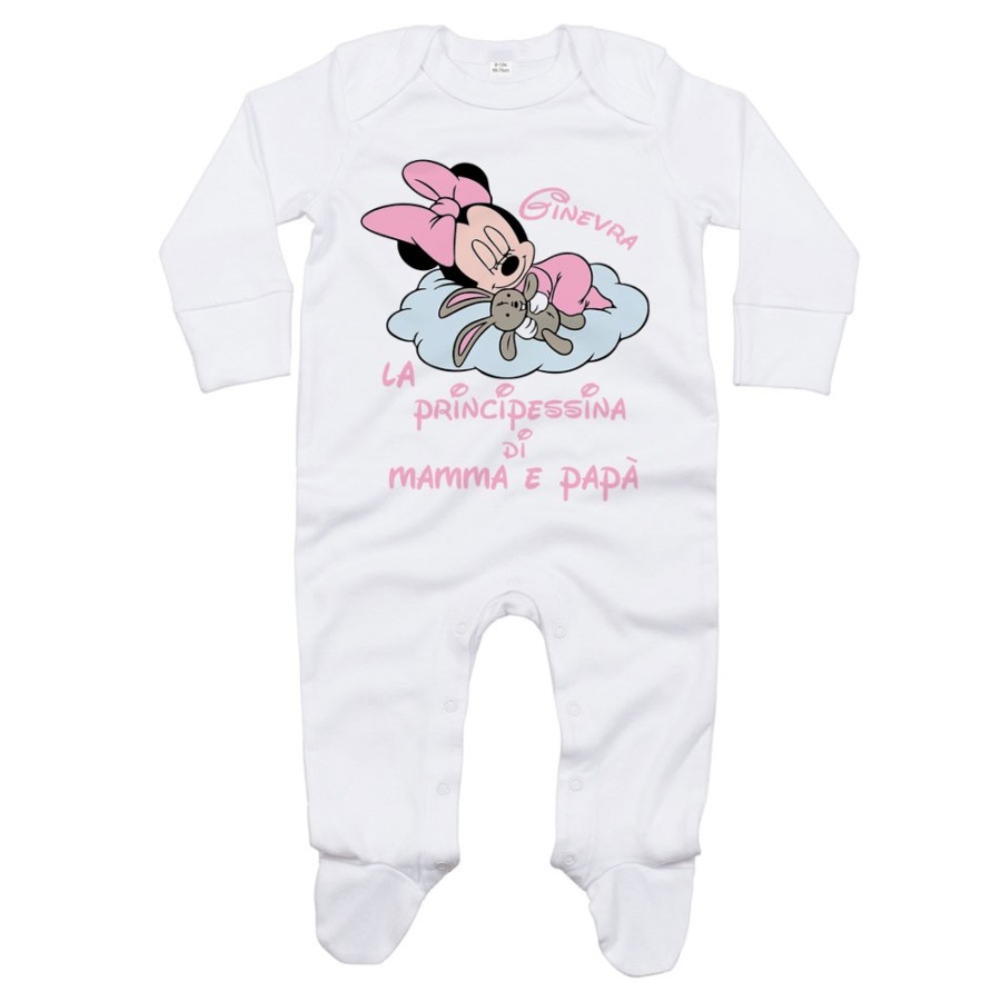Tutina neonata personalizzata con nome baby minnie principessina di mamma e papà Cartoon