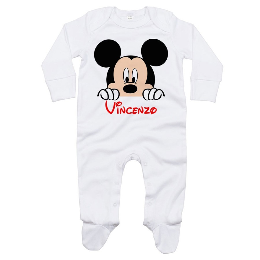 Tutina neonato personalizzata con nome topolino che esce dalla tasca Cartoon