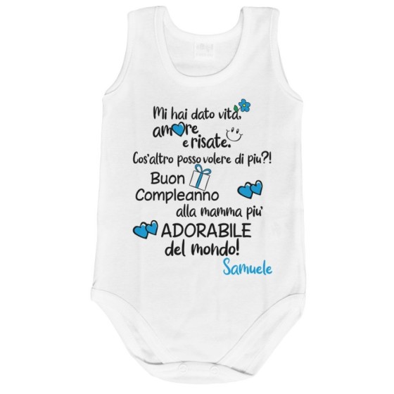 Body neonato personalizzato con nome buon compleanno alla mamma più adorabile del mondo Per la mamma