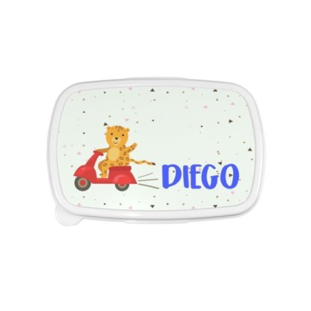 Porta pranzo personalizzato con nome leopardo sulla vespa