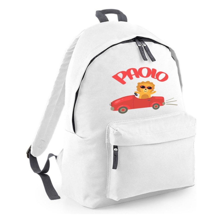 Zaino personalizzato con nome leone in macchina Animali