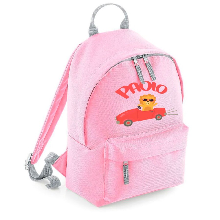 Zaino personalizzato con nome leone in macchina Animali