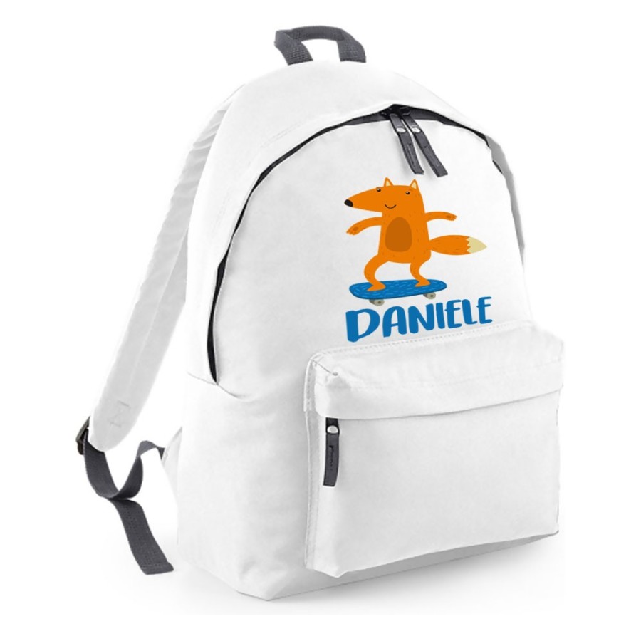 Zaino personalizzato con nome volpe sullo skateboard Animali