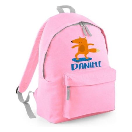 Zaino personalizzato con nome volpe sullo skateboard Animali