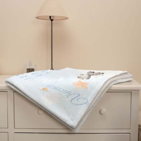 Copertina neonato complimese personalizzata con nome zebra con stellina e corona Animali