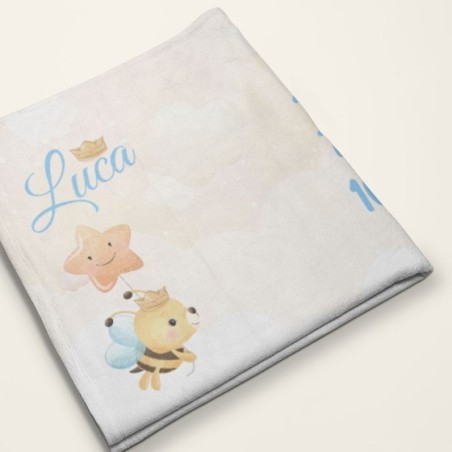 Copertina neonato complimese personalizzata con nome ape con stellina e corona Animali