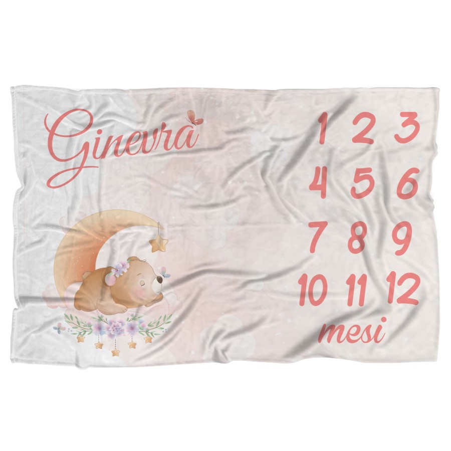 Copertina neonato complimese personalizzata con nome orso con stellina Animali