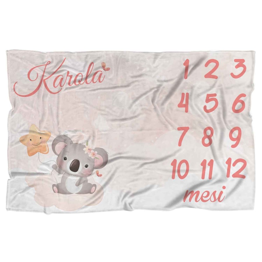 Coperta neonato complimese personalizzata con nome koala con stellina Animali