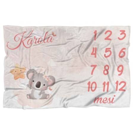 Coperta neonato complimese personalizzata con nome koala...