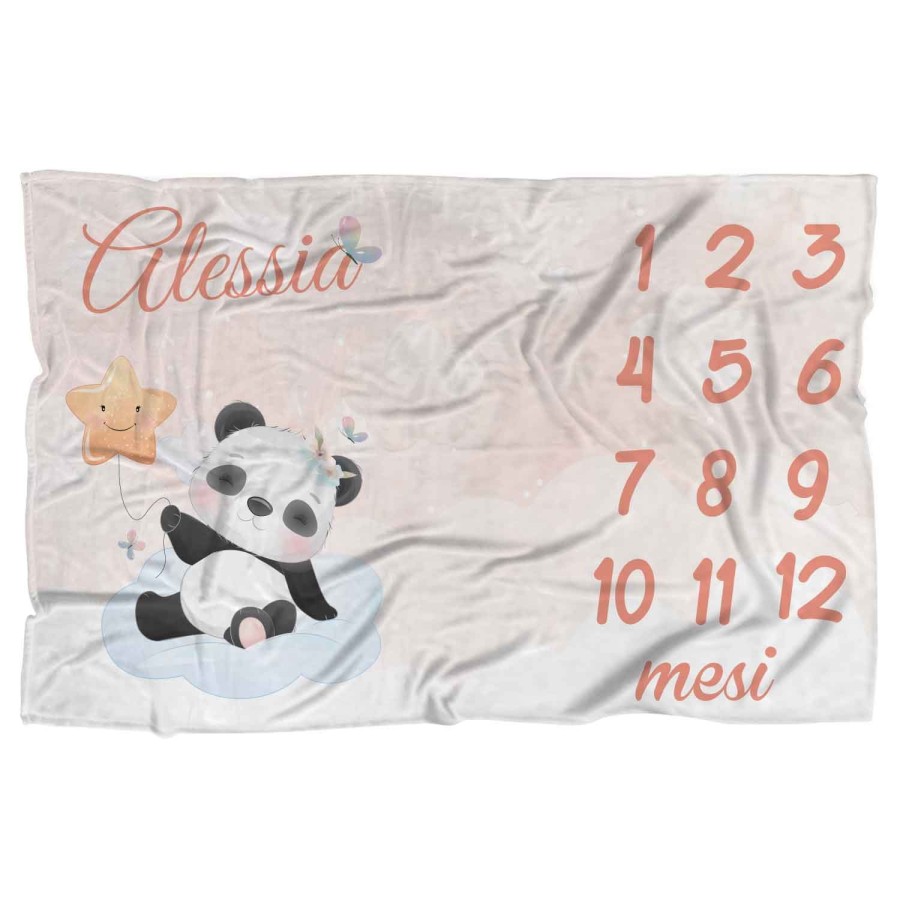 Copertina neonato complimese personalizzata con nome panda con stellina Animali