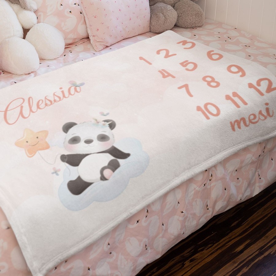 Copertina neonato complimese personalizzata con nome panda con stellina Animali