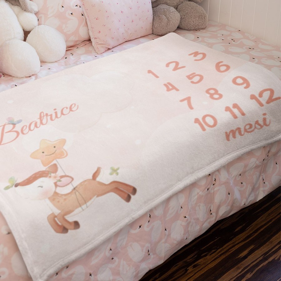 Plaid coperta complimese personalizzata con nome cerbiatto con stellina Animali