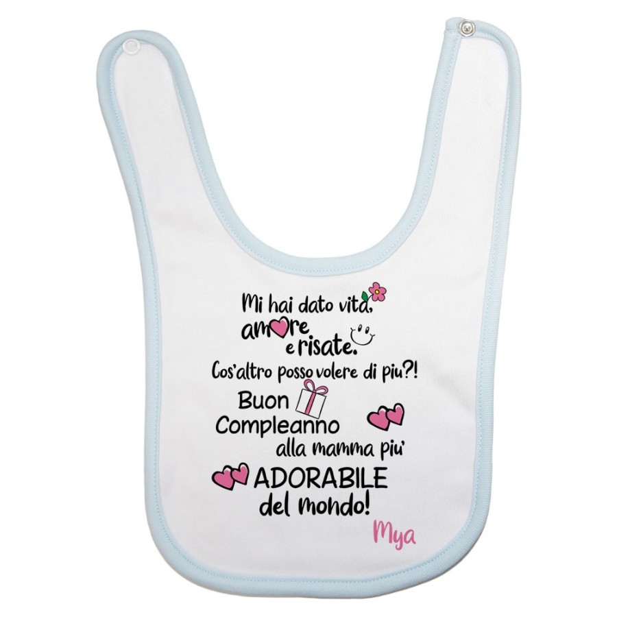 Bavaglino neonato personalizzato con nome buon compleanno alla mamma più adorabile del mondo Per la mamma