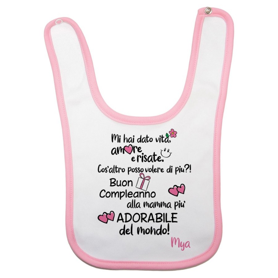 Bavaglino neonato personalizzato con nome buon compleanno alla mamma più adorabile del mondo Per la mamma