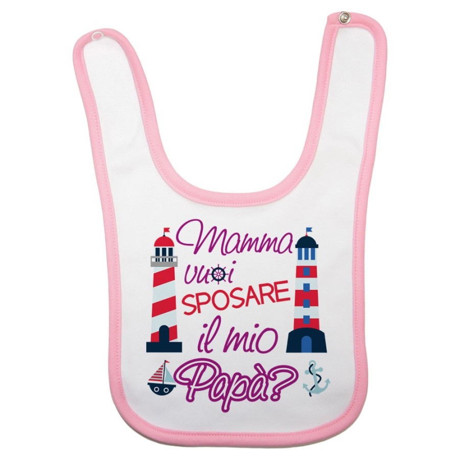 Bavaglino neonato mamma vuoi sposare il mio papà con barche e fari Per la mamma