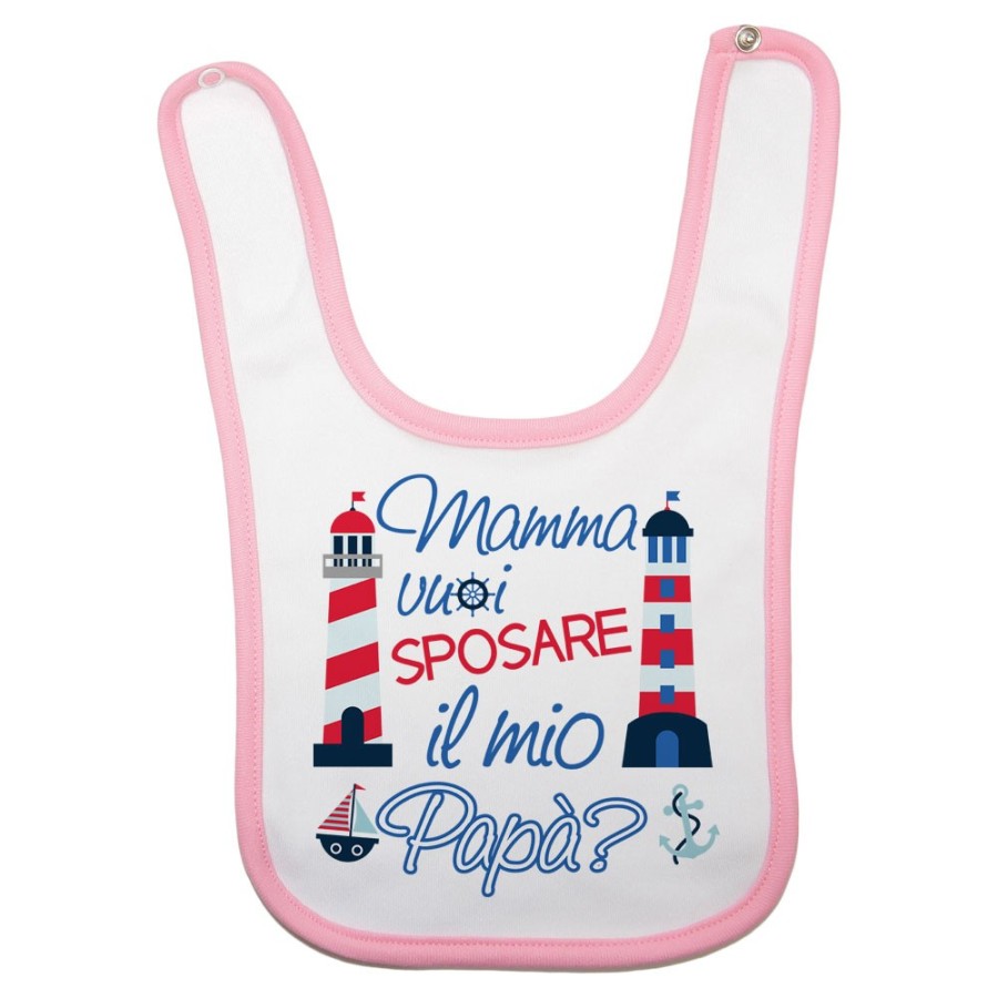Bavaglino neonato mamma vuoi sposare il mio papà con barche e fari Per la mamma