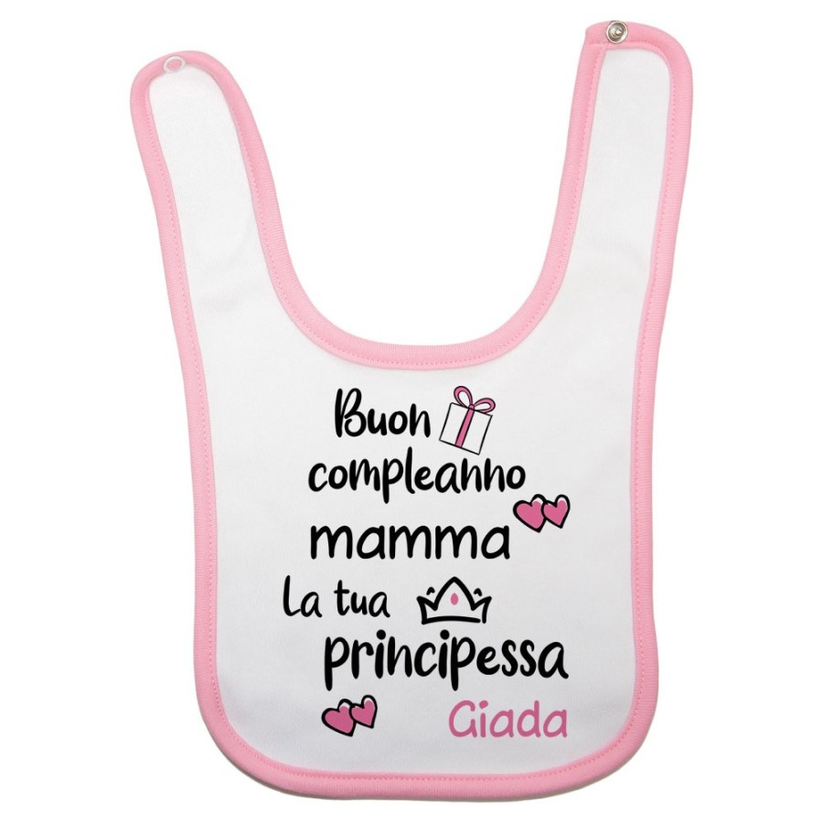 Bavaglino neonato personalizzato con nome buon compleanno mamma il tuo principe Per la mamma