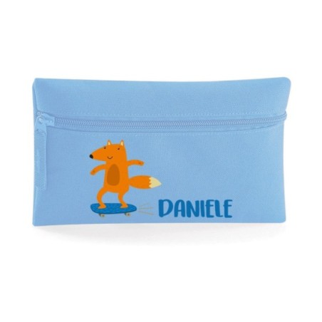 Astuccio personalizzato con nome volpe sullo skateboard