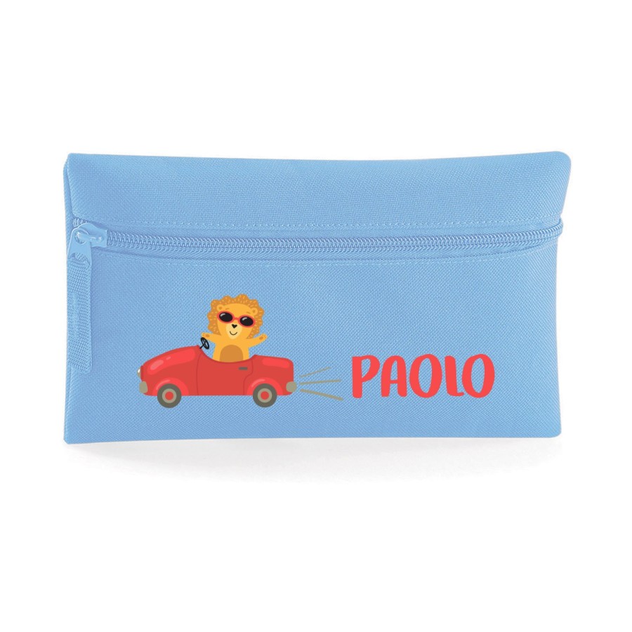 Astuccio personalizzato con nome leone in macchina Animali